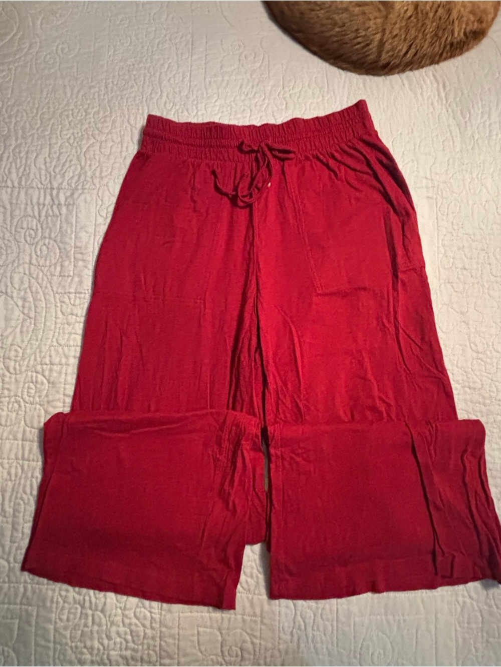 Deep Red Wide-Leg Knit Lounge Pants